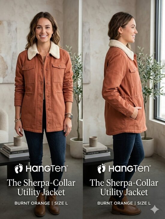 Hang Ten Jackets & Blazers - NWT Hang Ten Women’s Sherpa Collar Utility Jacket - Rust Orange - Size Large